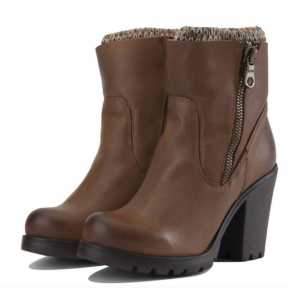 Steve Madden Sweaterr Tan leather Boots with sweater Trim